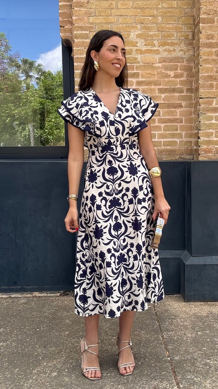 Vestido Carmina Estampado Flores Marino - Imagen 4