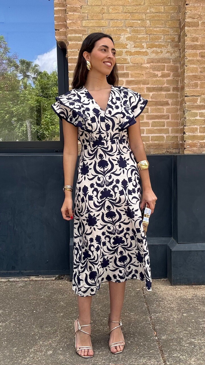 Vestido Carmina Estampado Flores Marino - Imagen 8