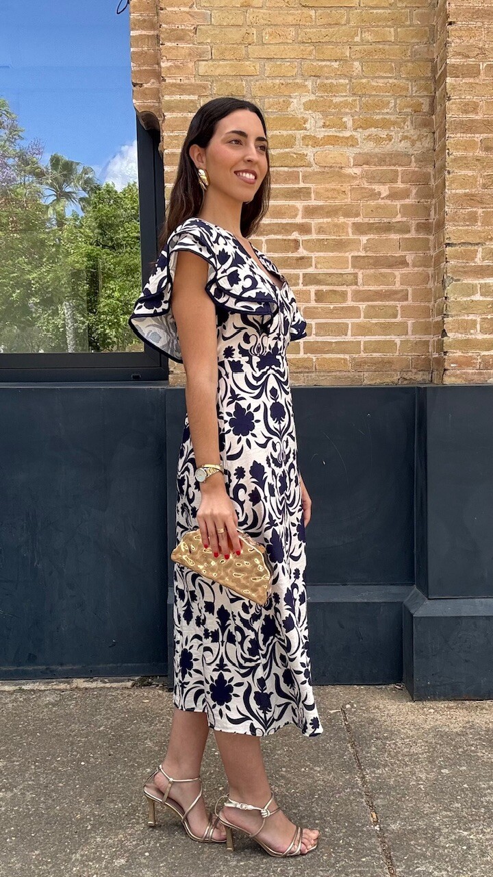 Vestido Carmina Estampado Flores Marino - Imagen 5