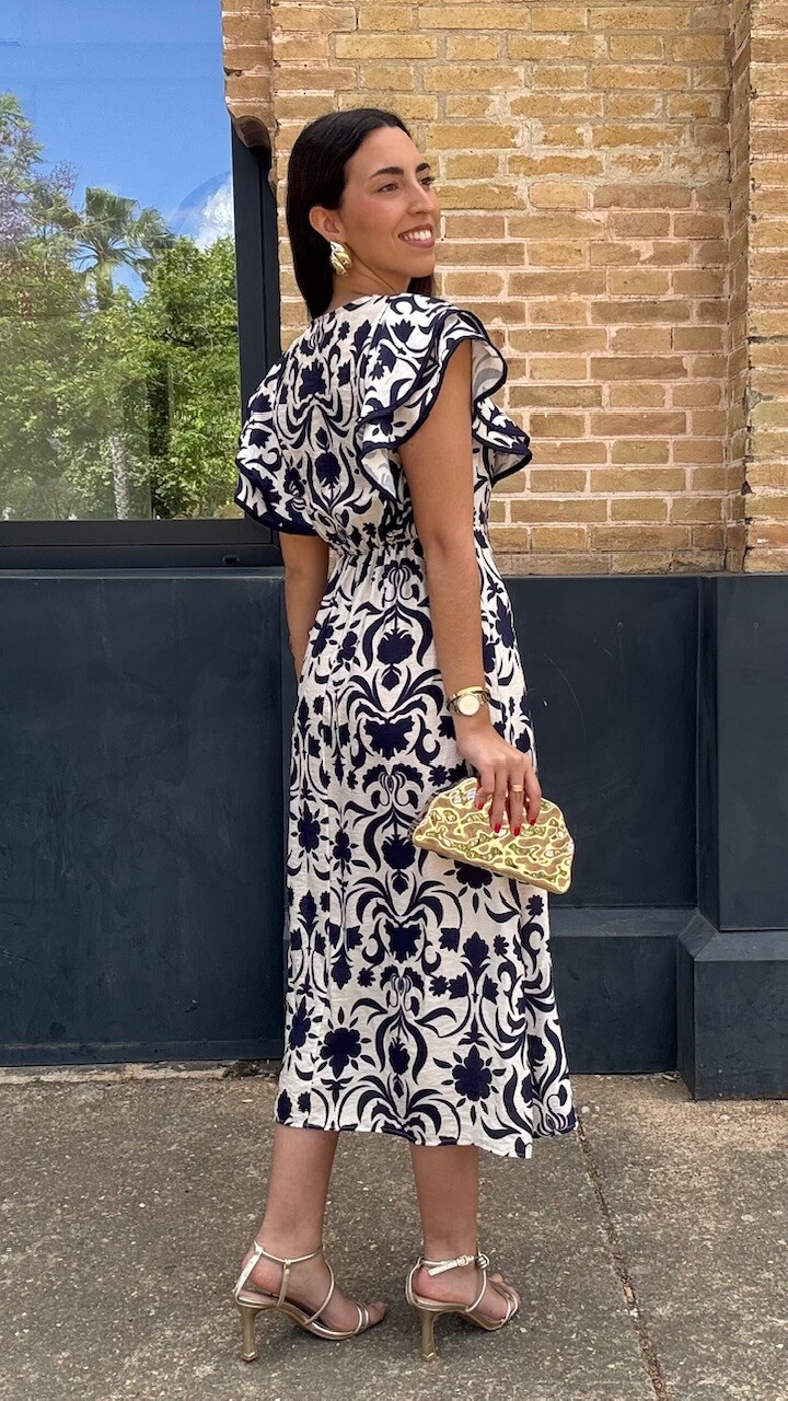 Vestido Carmina Estampado Flores Marino - Imagen 7