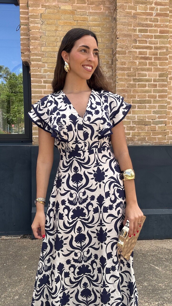 Vestido Carmina Estampado Flores Marino - Imagen 6