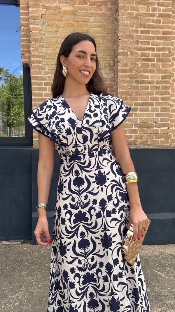 Vestido Carmina Estampado Flores Marino