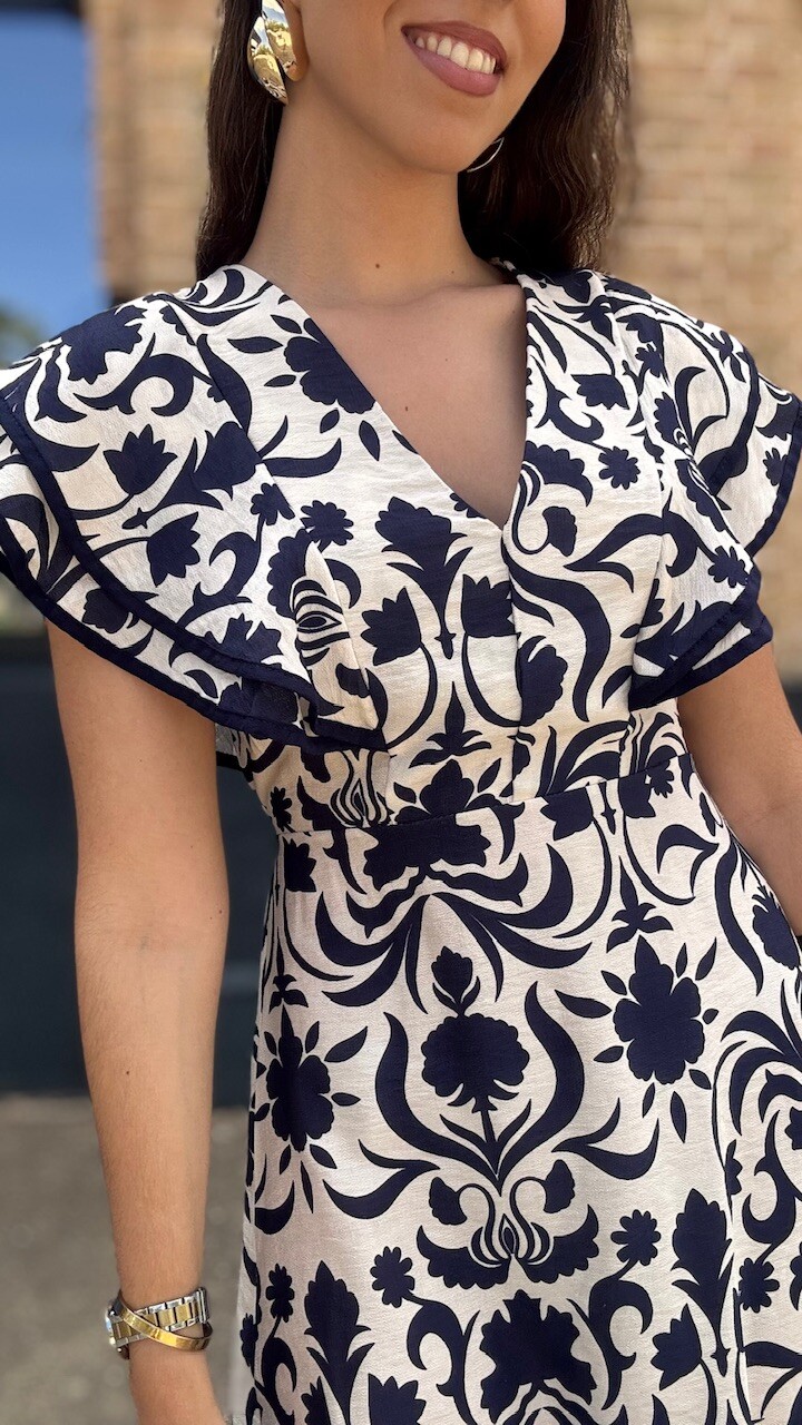 Vestido Carmina Estampado Flores Marino - Imagen 3