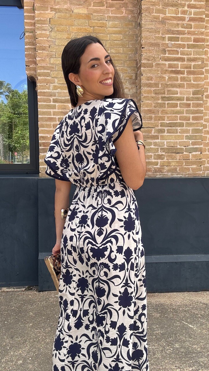 Vestido Carmina Estampado Flores Marino - Imagen 9