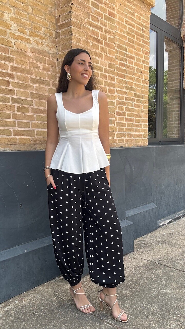 Pantalón Bombacho Lunares Negro