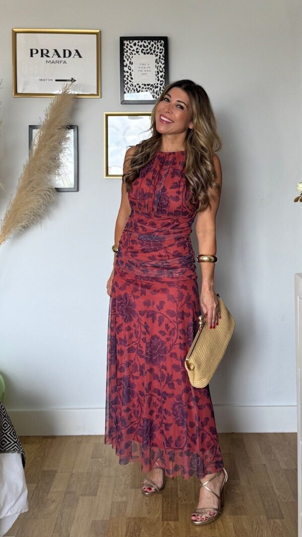 Vestido Tul Estampado Teja Morado
