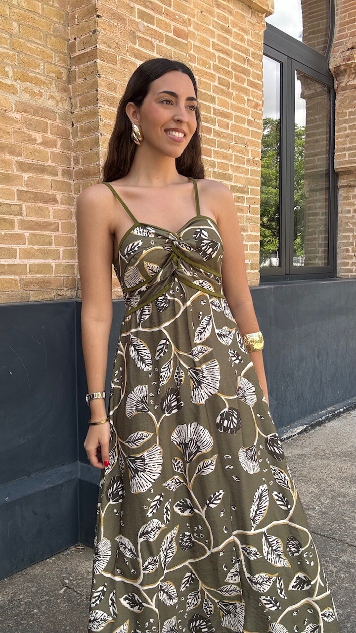 Vestido Adela Estampado Verde Caza