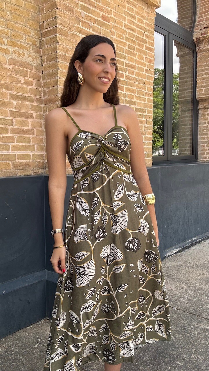 Vestido Adela Estampado Verde Caza - Imagen 10