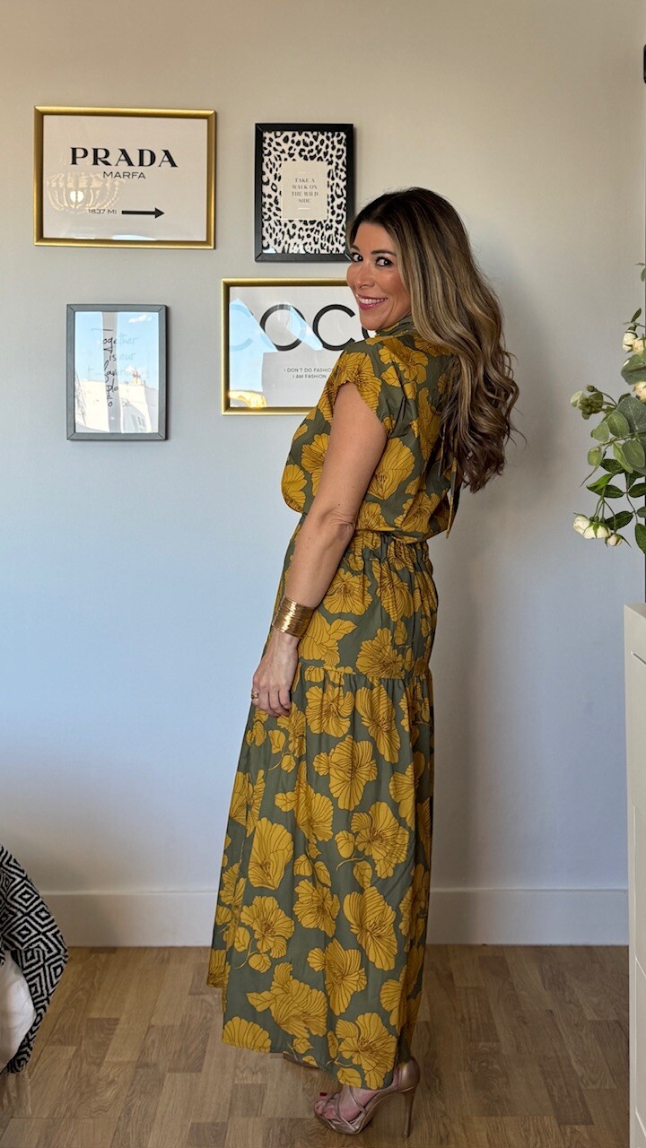 Conjunto Valeria Estampado Verde Caza Mostaza - Imagen 5