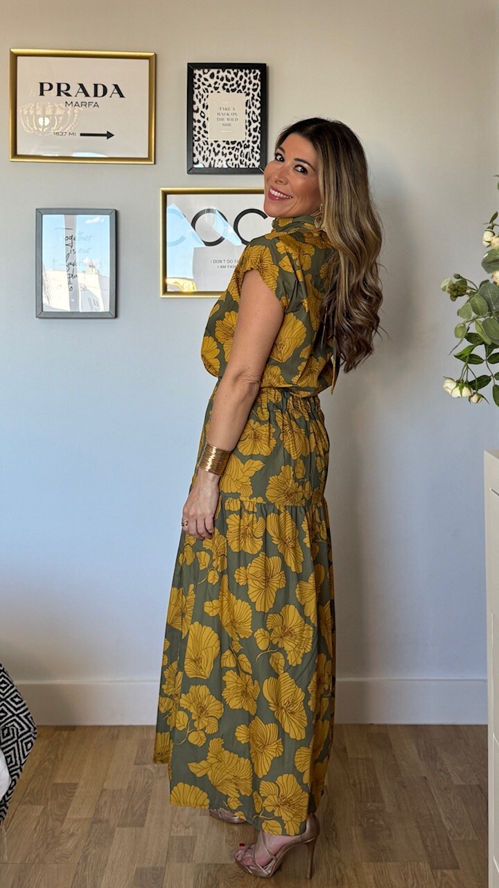 Conjunto Valeria Estampado Verde Caza Mostaza - Imagen 2