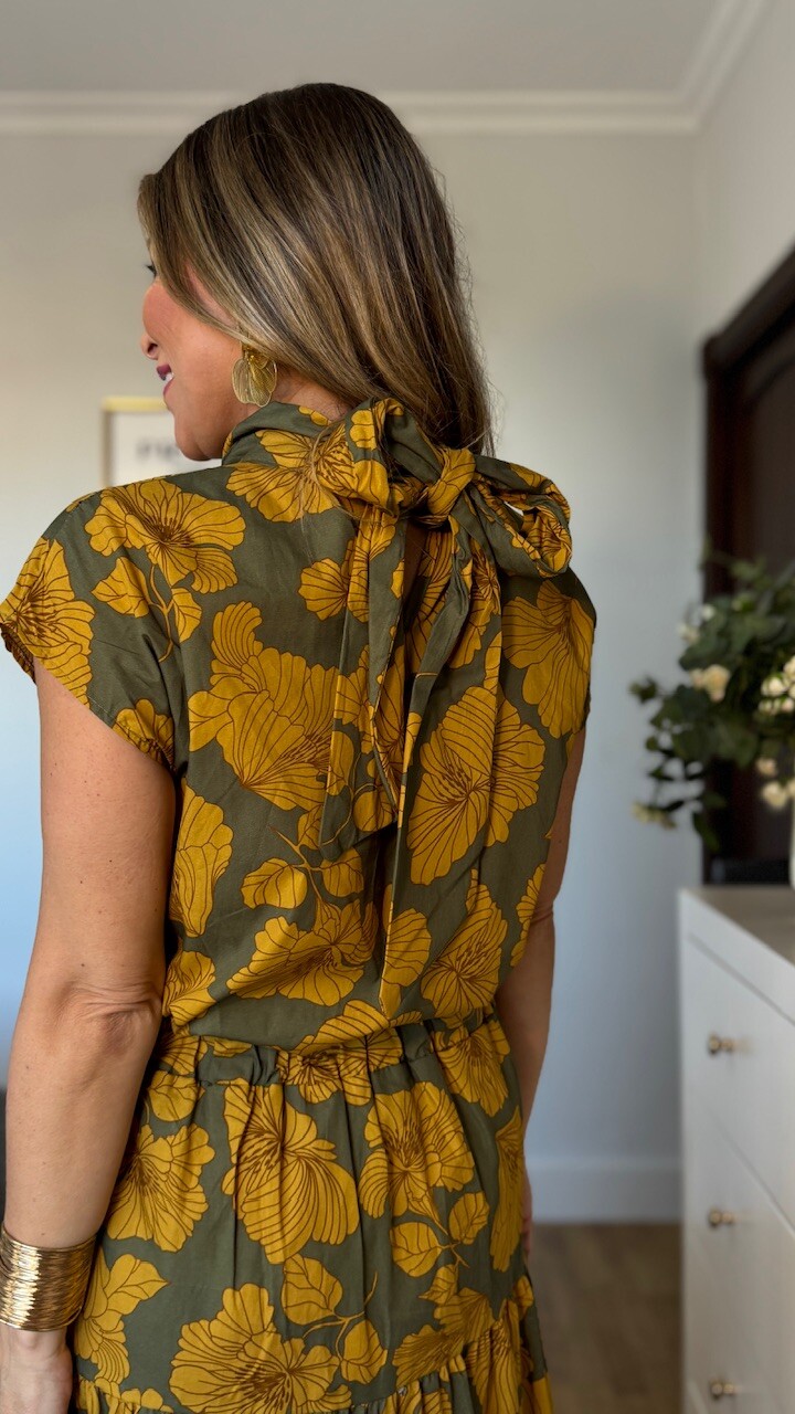 Conjunto Valeria Estampado Verde Caza Mostaza - Imagen 6