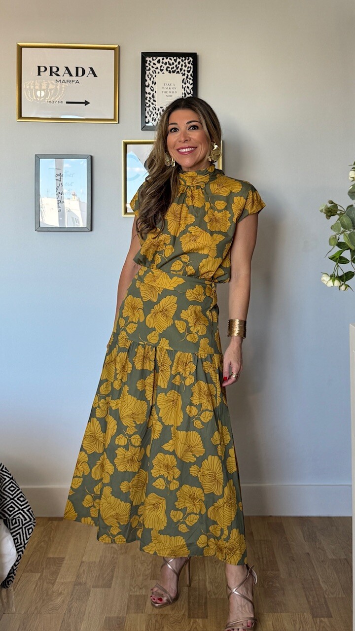 Conjunto Valeria Estampado Verde Caza Mostaza - Imagen 9