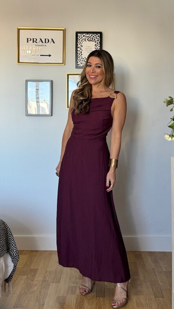 Vestido Detalle Frunce Terracota Berenjena