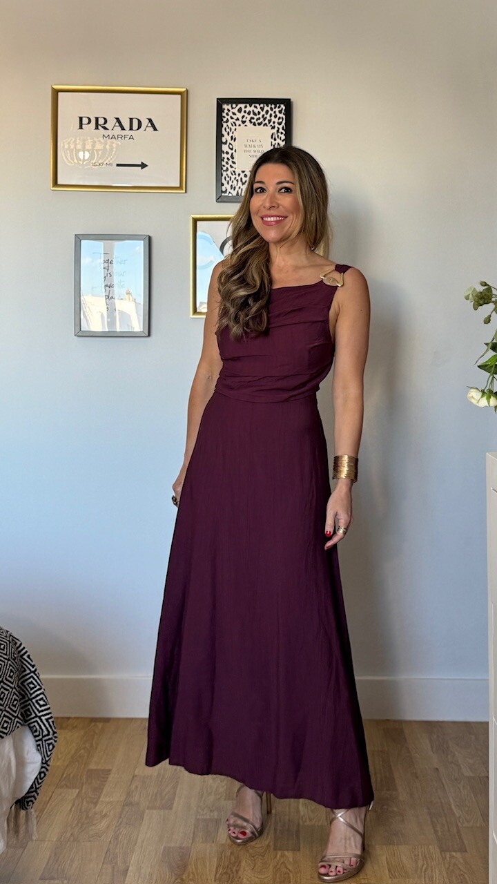 Vestido Detalle Frunce Terracota Berenjena - Imagen 6