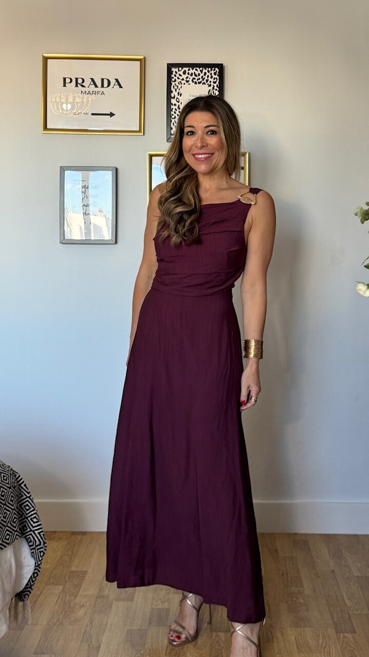 Vestido Detalle Frunce Terracota Berenjena - Imagen 8