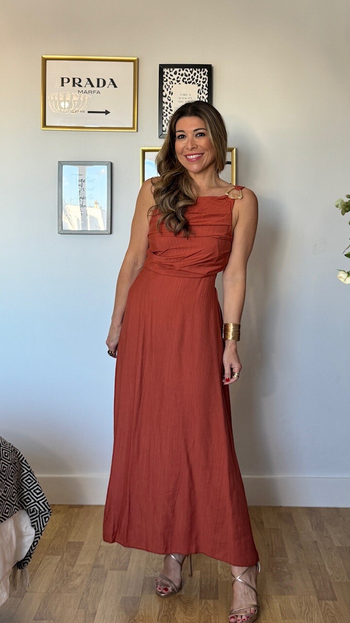 Vestido Detalle Frunce Terracota Teja - Imagen 5