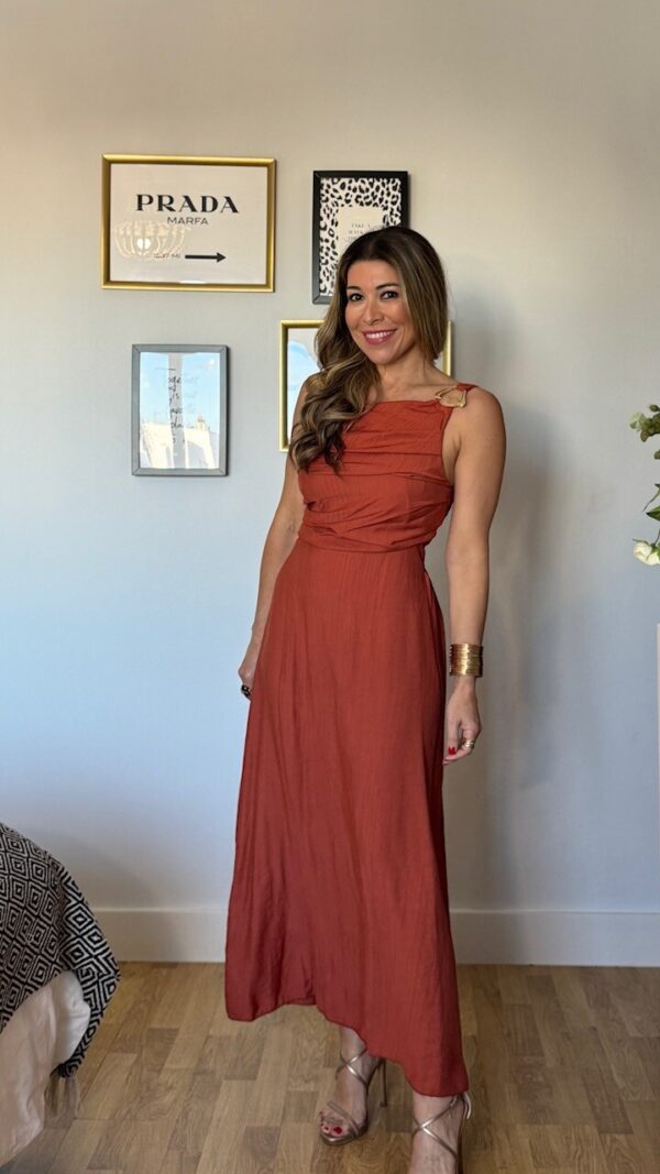 Vestido Detalle Frunce Terracota Teja