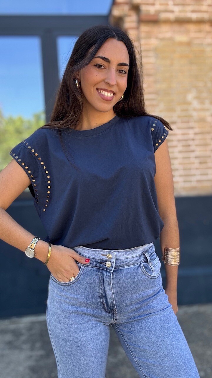 Camiseta Tachuelas Doradas Azul Marino - Imagen 4