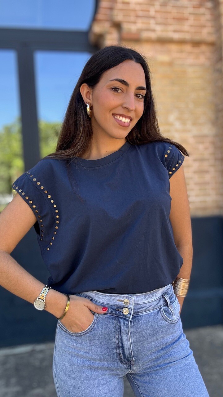Camiseta Tachuelas Doradas Azul Marino