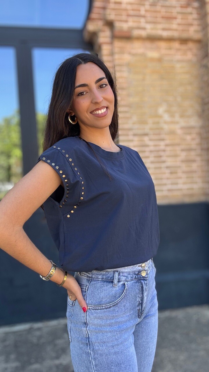 Camiseta Tachuelas Doradas Azul Marino - Imagen 5