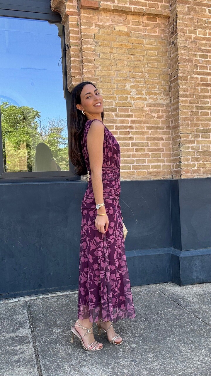 Vestido Tul Estampado Berenjena Rosa - Imagen 8