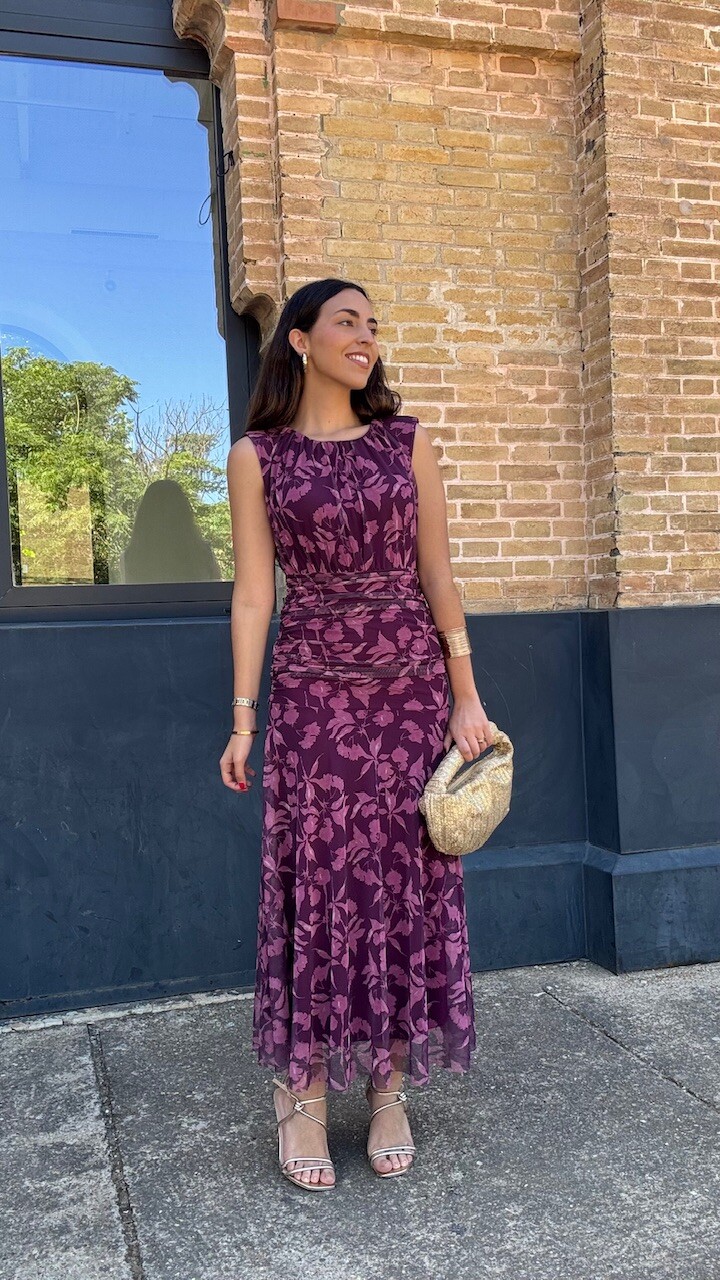Vestido Tul Estampado Berenjena Rosa - Imagen 6