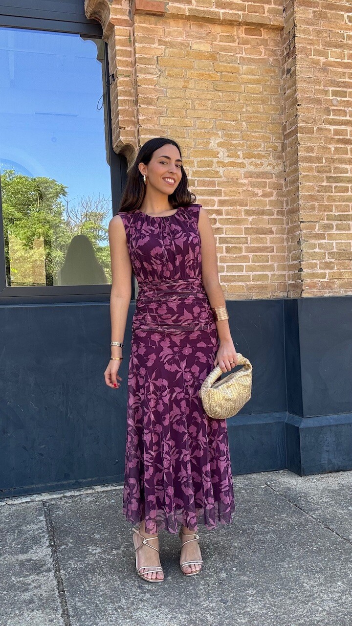 Vestido Tul Estampado Berenjena Rosa - Imagen 4