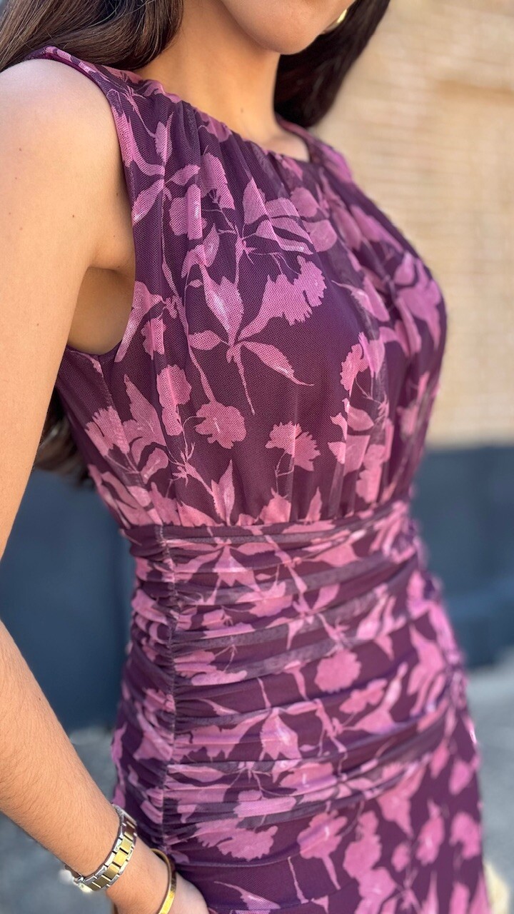 Vestido Tul Estampado Berenjena Rosa - Imagen 3
