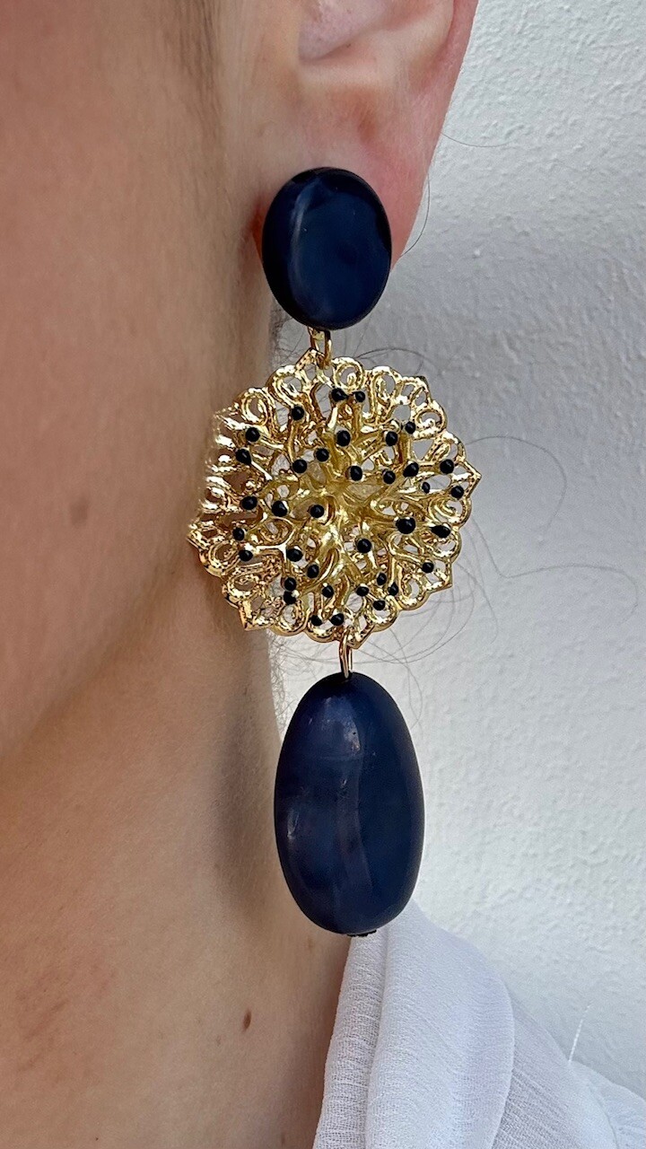 Pendientes Glory Dorados Azul Marino - Imagen 3
