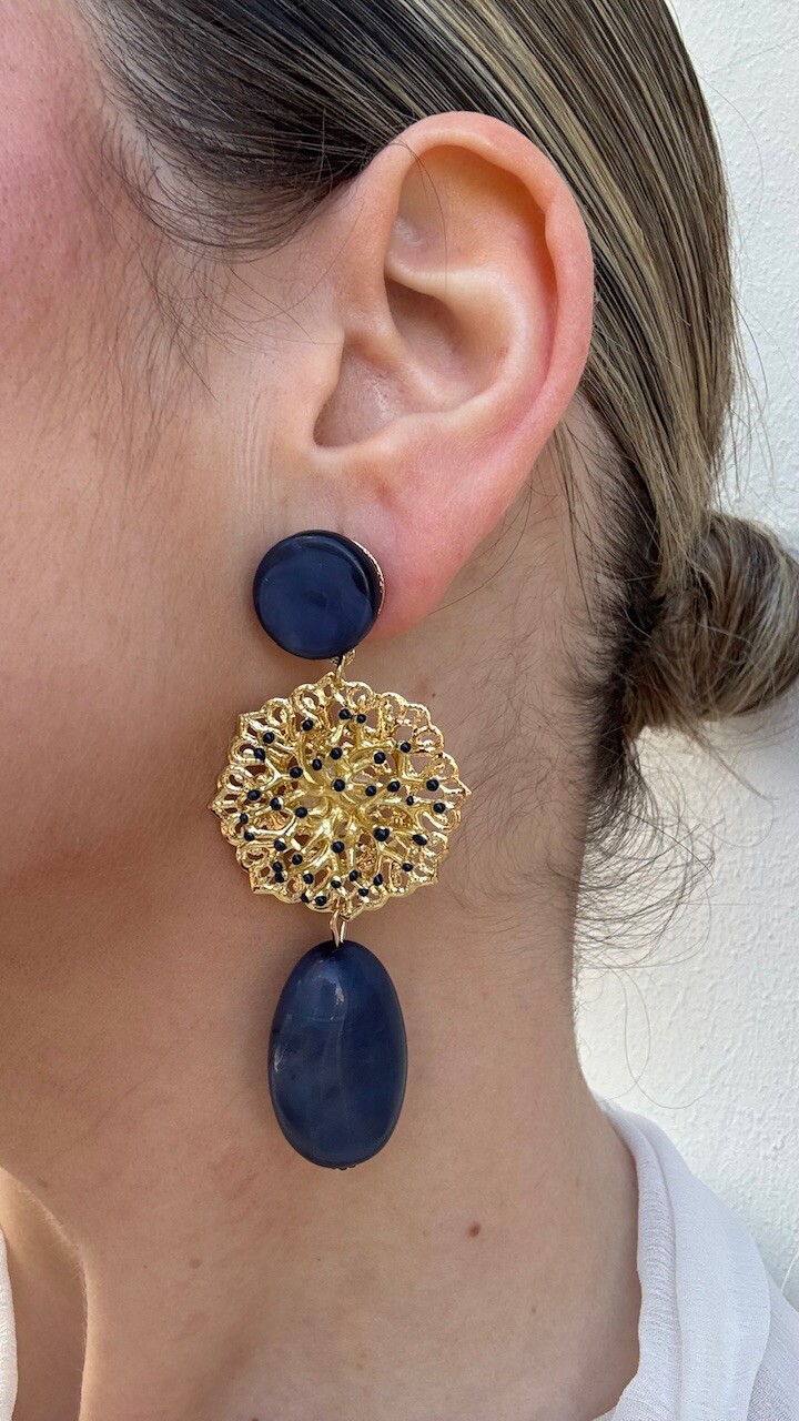 Pendientes Glory Dorados Azul Marino - Imagen 2