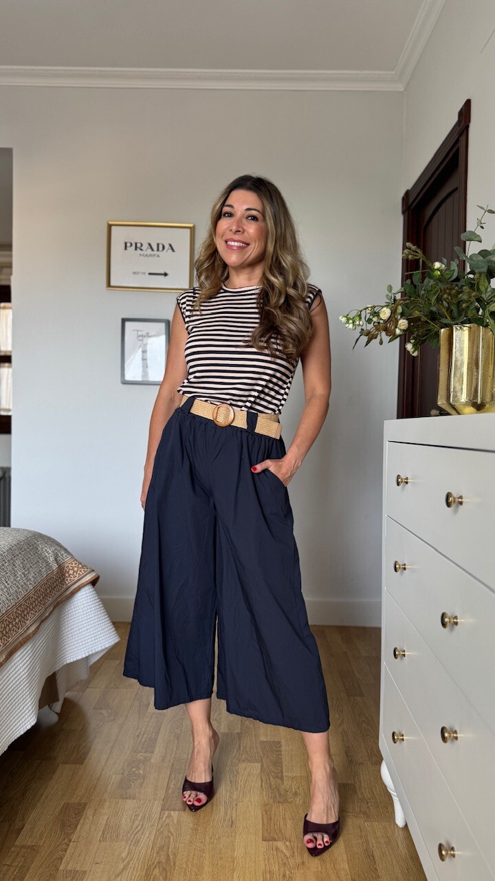 Pantalón Culotte Cinturón Azul Marino - Imagen 2