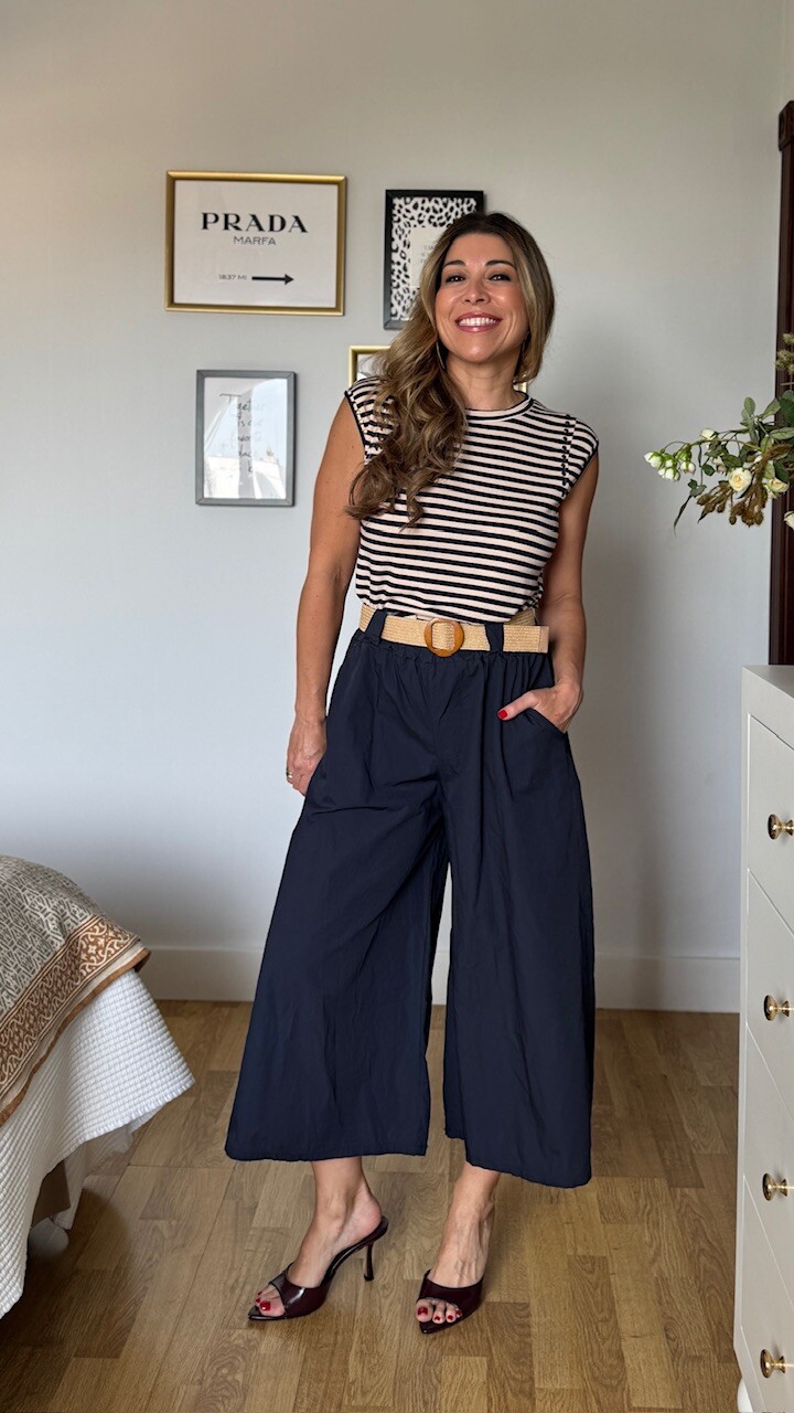Pantalón Culotte Cinturón Azul Marino - Imagen 4