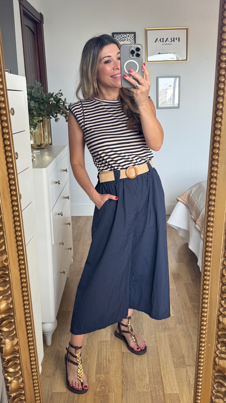 Pantalón Culotte Cinturón Azul Marino - Imagen 10