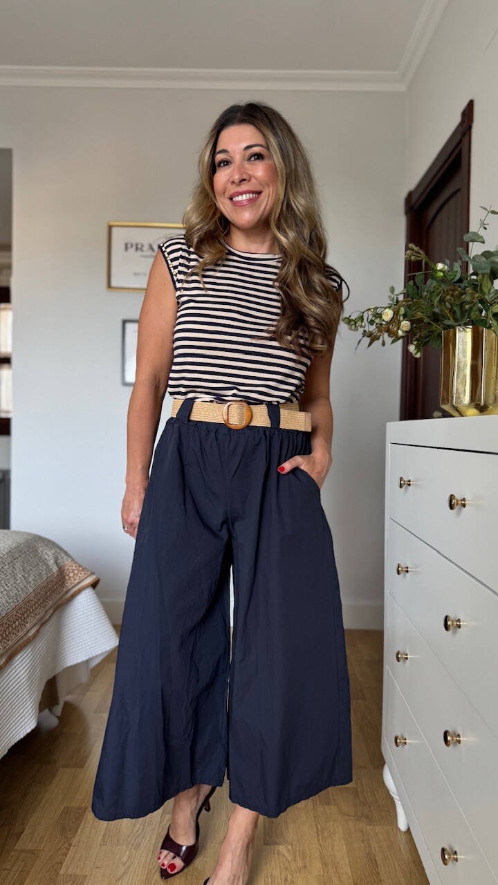 Pantalón Culotte Cinturón Azul Marino - Imagen 7
