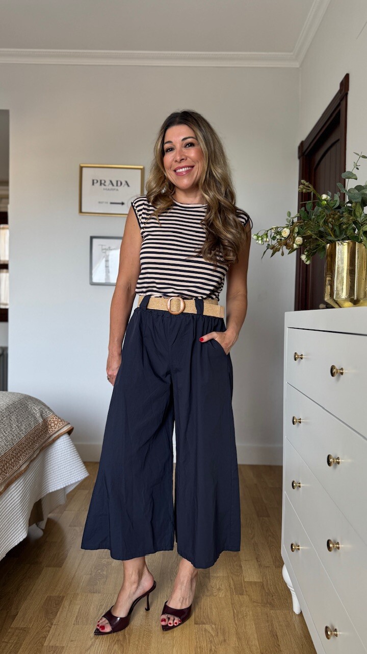 Pantalón Culotte Cinturón Azul Marino - Imagen 8