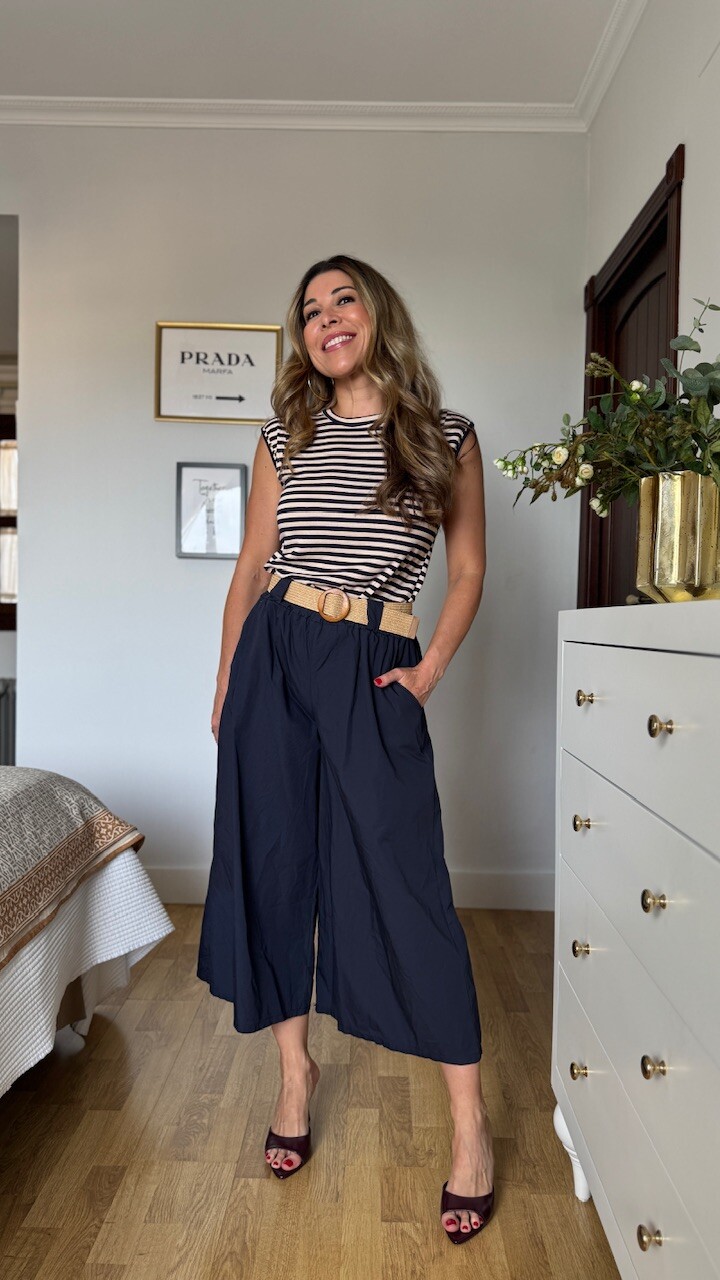 Pantalón Culotte Cinturón Azul Marino - Imagen 9