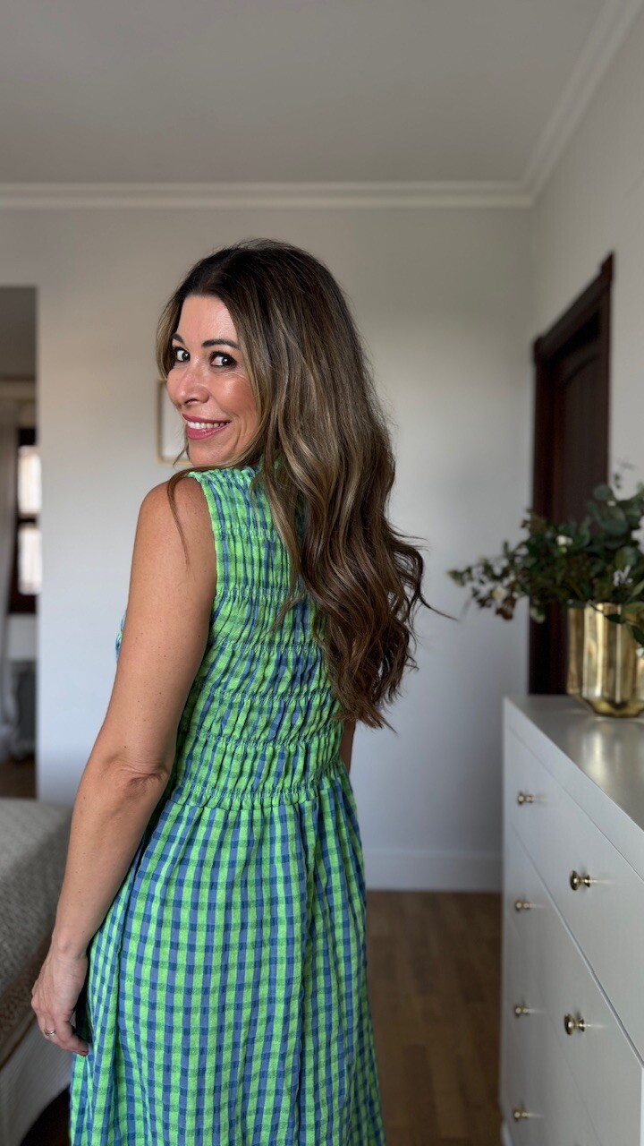 Vestido Cira Vichy Verde Lima Azul - Imagen 2