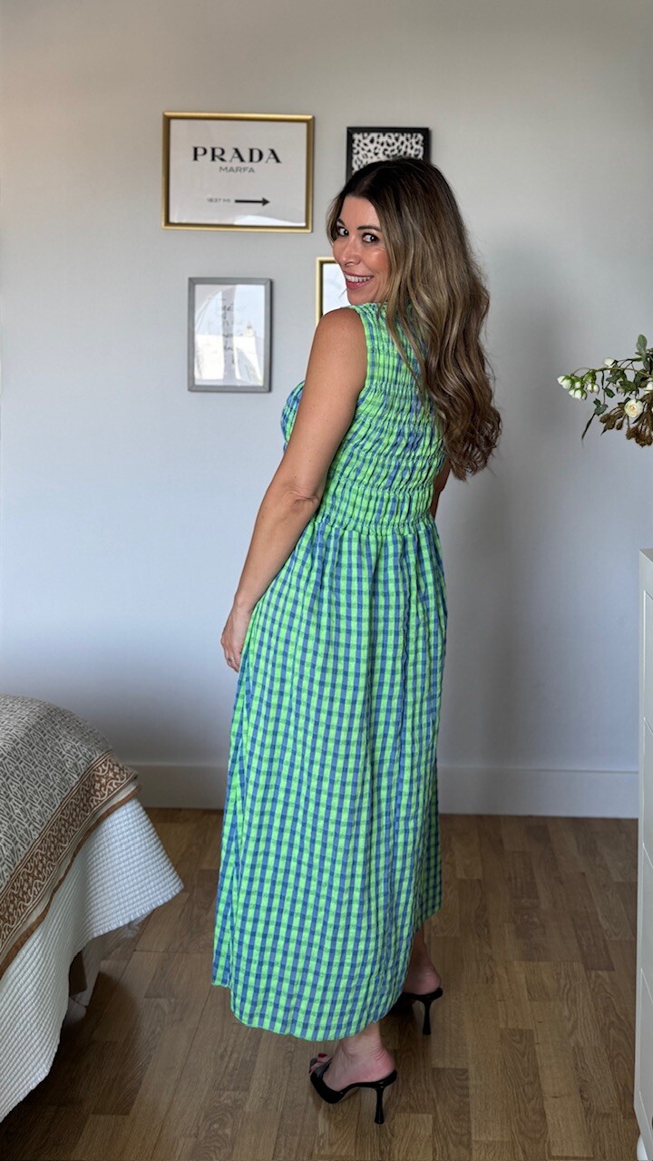 Vestido Cira Vichy Verde Lima Azul - Imagen 5