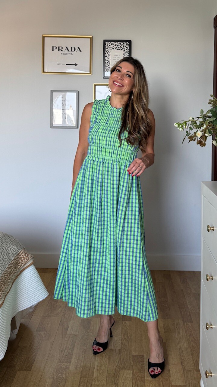 Vestido Cira Vichy Verde Lima Azul - Imagen 4