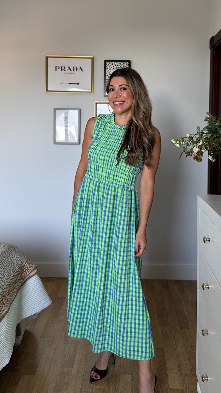 Vestido Cira Vichy Verde Lima Azul - Imagen 7