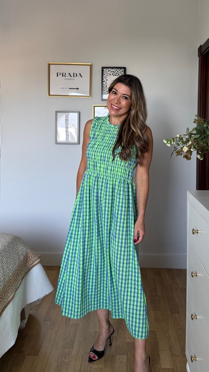Vestido Cira Vichy Verde Lima Azul - Imagen 3