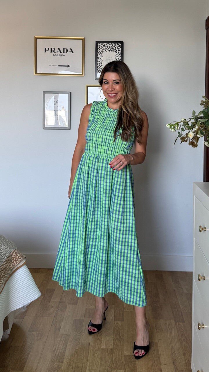 Vestido Cira Vichy Verde Lima Azul - Imagen 8