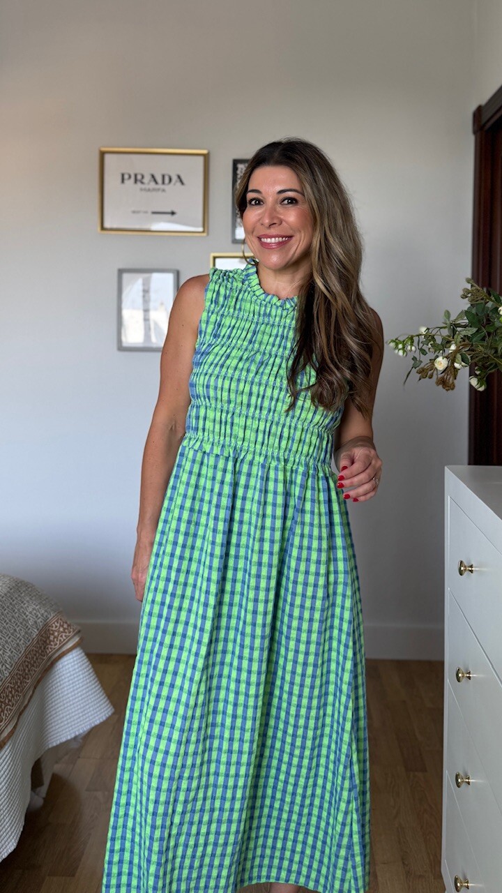 Vestido Cira Vichy Verde Lima Azul - Imagen 9