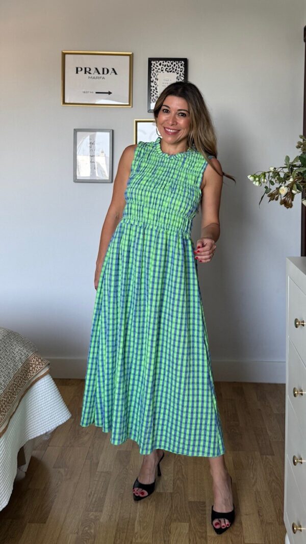 Vestido Cira Vichy Verde Lima Azul