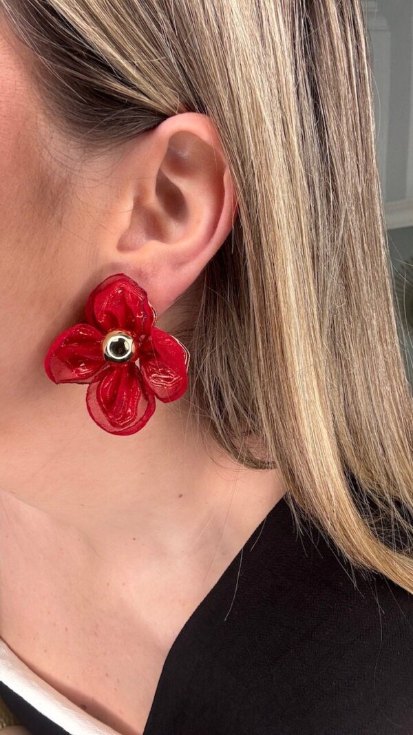 Pendientes Flor Dorados Rojos