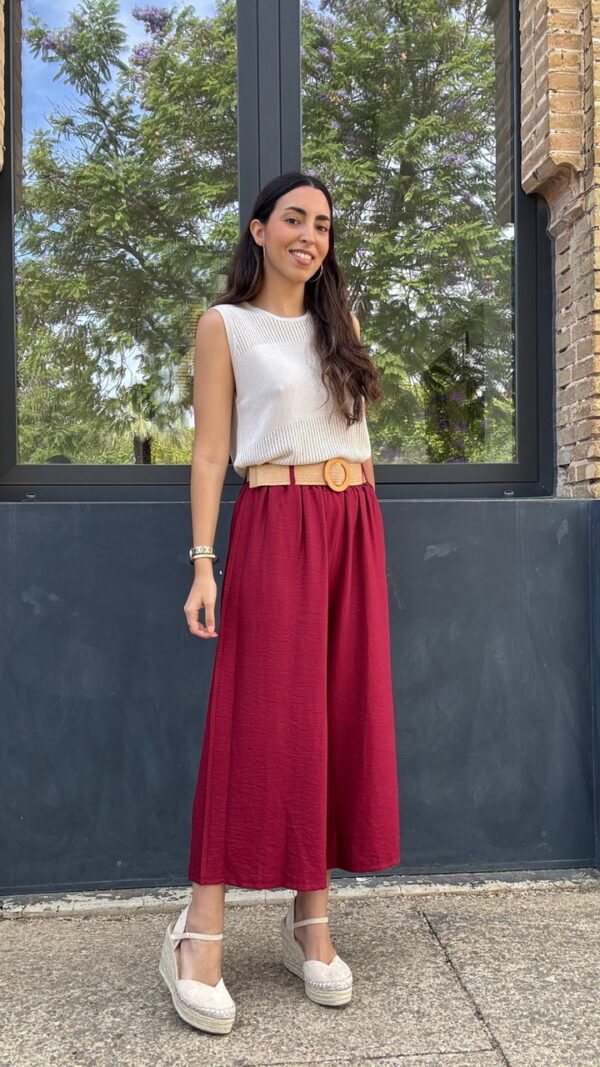 Pantalón Culotte Cinturón Burdeos