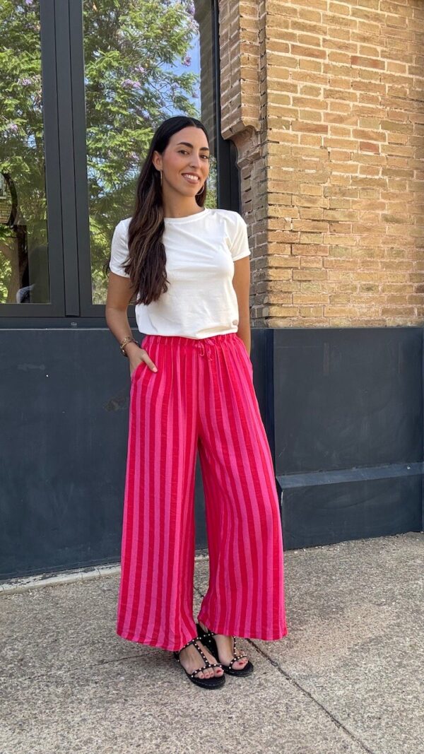 Pantalón Rayas Rosa Rojo