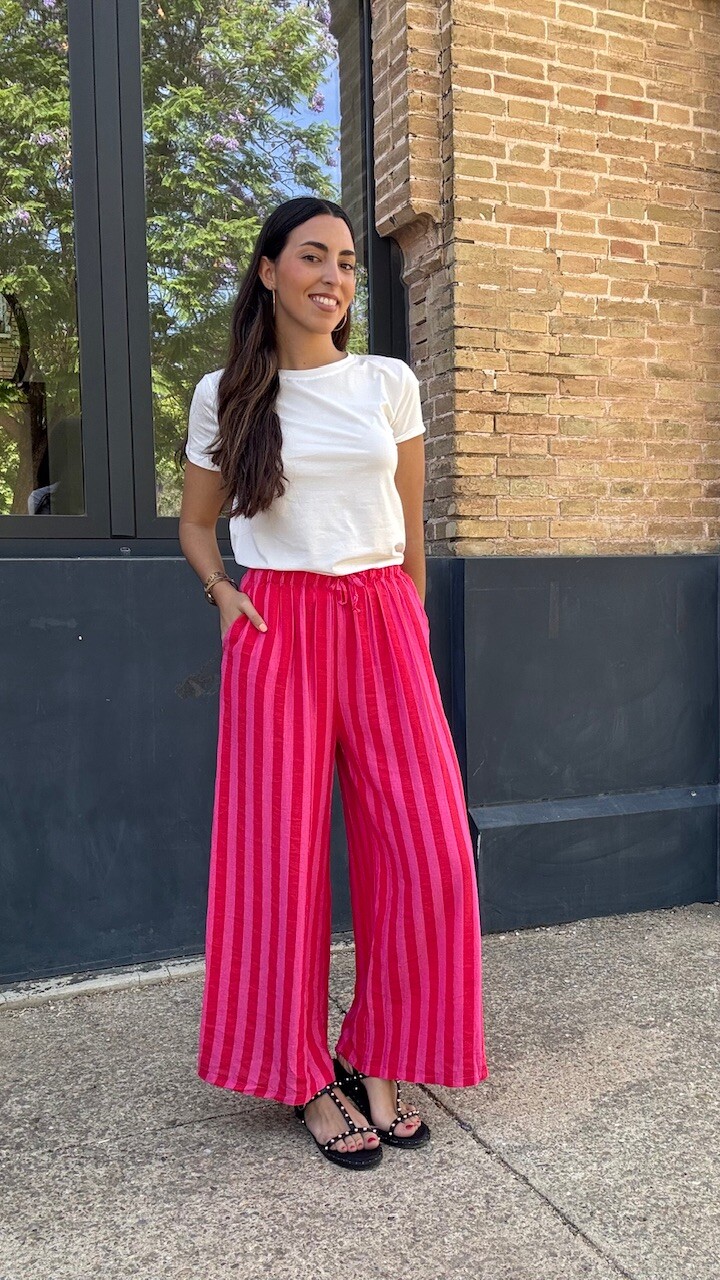 Pantalón Rayas Rosa Rojo