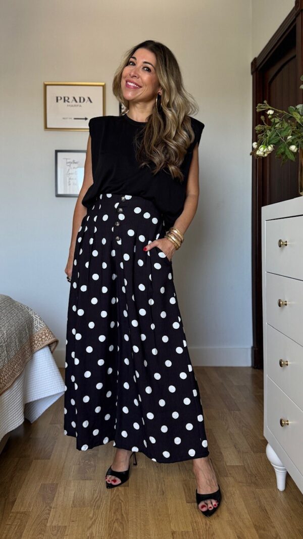 Pantalón Culotte Lunares Negro