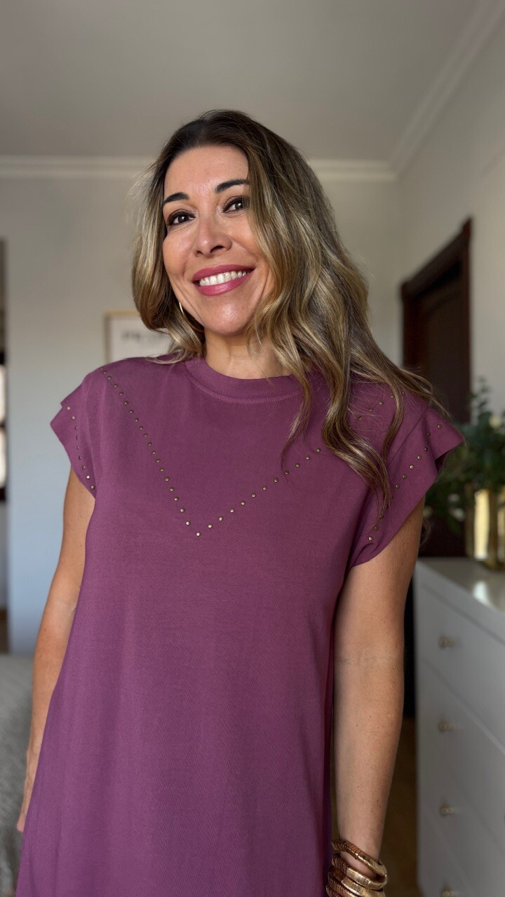 Vestido Mariela Tachas Berenjena - Imagen 4